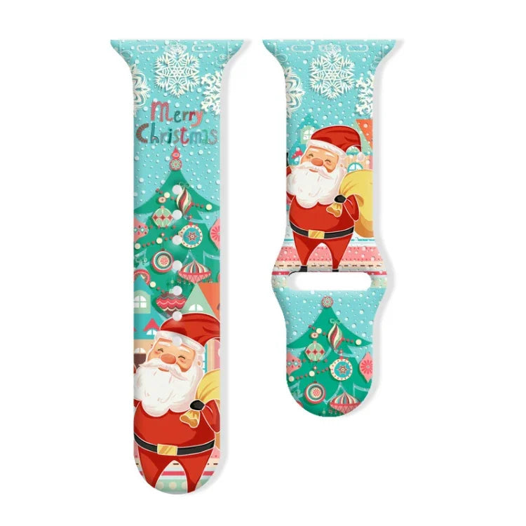 Bracelet de montre en silicone à boucle inversée, motif Noël, compatible avec Apple Watch 46 mm / 49 mm / 45 mm / 44 mm et Apple Watch 42 mm / 41 mm / 40 mm / 38 mm.