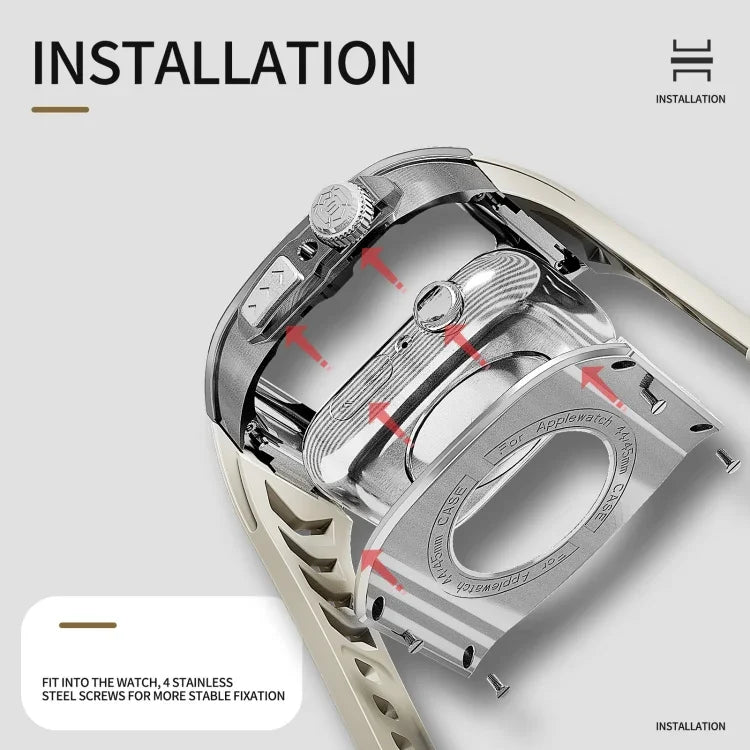 Bracelet de montre RedPepper Armor en métal avec silicone intégré, pour Apple Watch 44 mm / 45 mm