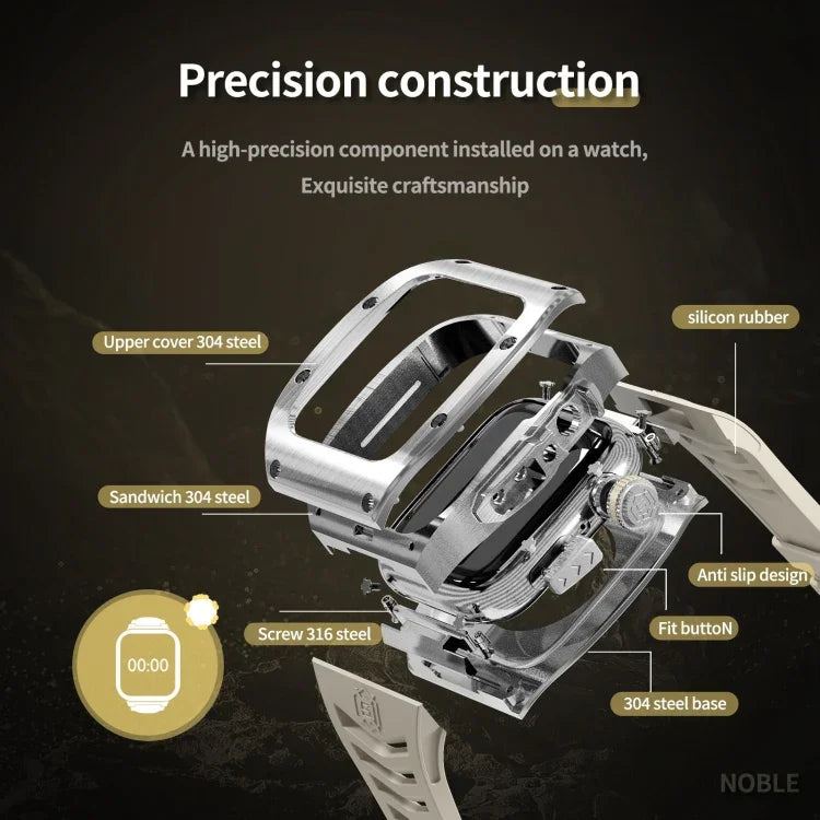 Bracelet de montre RedPepper Armor en métal avec silicone intégré, pour Apple Watch 44 mm / 45 mm