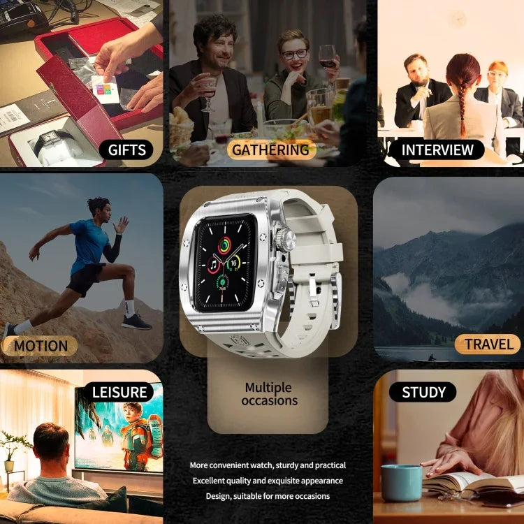 Bracelet de montre RedPepper Armor en métal avec silicone intégré, pour Apple Watch 44 mm / 45 mm