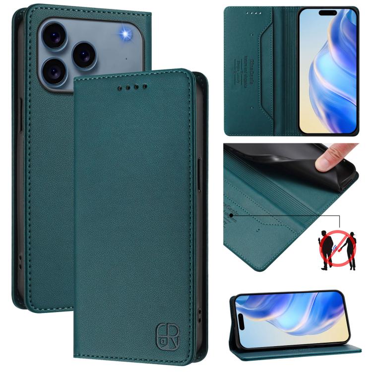 Coque de téléphone en cuir RFID RC01 à double pli magnétique, pour iPhone 17e / 16e, pour iPhone 17 Pro Max, pour iPhone 17 Pro, pour iPhone 17, pour iPhone Air, pour iPhone 16 Pro Max