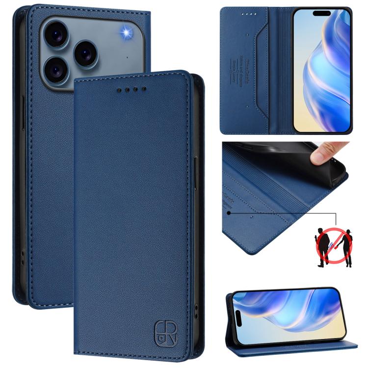 Coque de téléphone en cuir RFID RC01 à double pli magnétique, pour iPhone 17e / 16e, pour iPhone 17 Pro Max, pour iPhone 17 Pro, pour iPhone 17, pour iPhone Air, pour iPhone 16 Pro Max