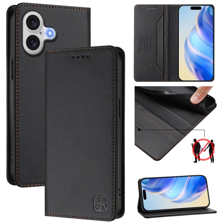 Coque de téléphone en cuir RFID RC01 à double pli magnétique, pour iPhone 17e / 16e, pour iPhone 17 Pro Max, pour iPhone 17 Pro, pour iPhone 17, pour iPhone Air, pour iPhone 16 Pro Max