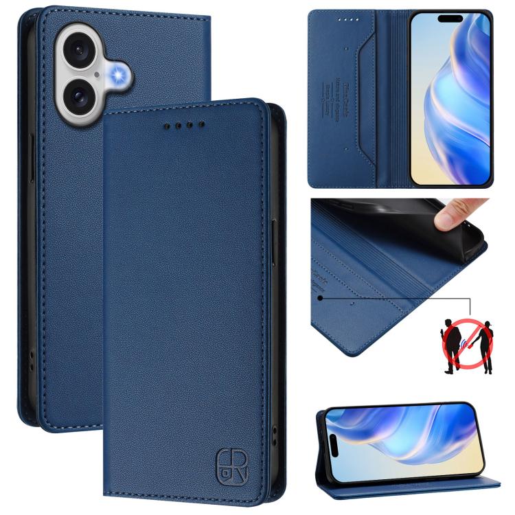 Coque de téléphone en cuir RFID RC01 à double pli magnétique, pour iPhone 17e / 16e, pour iPhone 17 Pro Max, pour iPhone 17 Pro, pour iPhone 17, pour iPhone Air, pour iPhone 16 Pro Max