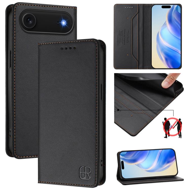 Coque de téléphone en cuir RFID RC01 à double pli magnétique, pour iPhone 17e / 16e, pour iPhone 17 Pro Max, pour iPhone 17 Pro, pour iPhone 17, pour iPhone Air, pour iPhone 16 Pro Max