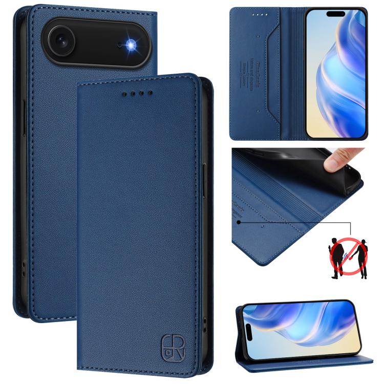 Coque de téléphone en cuir RFID RC01 à double pli magnétique, pour iPhone 17e / 16e, pour iPhone 17 Pro Max, pour iPhone 17 Pro, pour iPhone 17, pour iPhone Air, pour iPhone 16 Pro Max