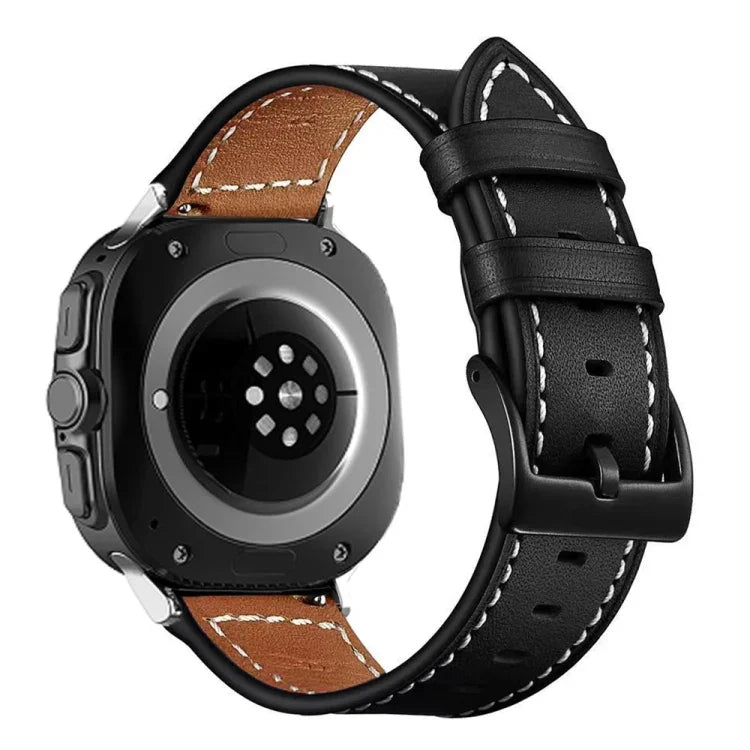 Bracelet de montre en cuir véritable à boucle noire, pour Samsung Galaxy Watch Ultra 47mm / Ultra 2025