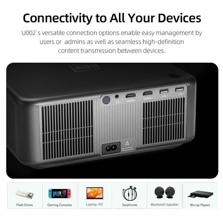 Projecteur intelligent AUN U002 1920x1080P 970ANSI Android 12 Home cinéma, prise US, prise UK, prise AU, prise EU