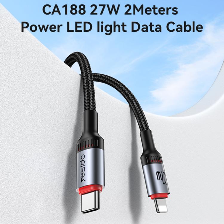 Câble de charge et données Yesido CA184 PD27W 3A USB-C / Type-C vers 8 broches, longueur : 2m, CA184
