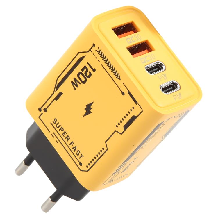 Adaptateur de charge AR-PD14 GaN 120W 4 ports 2 PD 2 QC 3.0 USB et USB-C / Type-C chargeur rapide, prise EU, prise US