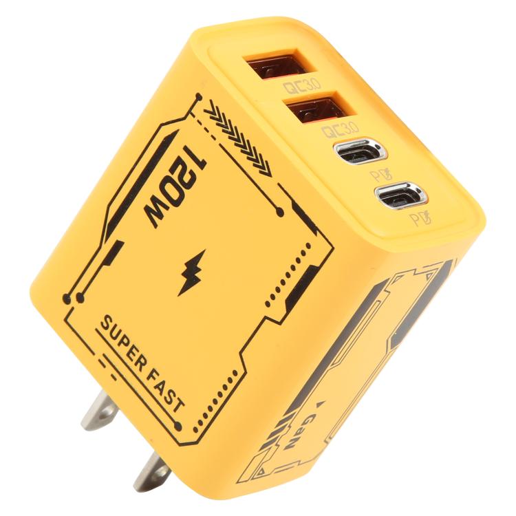 Adaptateur de charge AR-PD14 GaN 120W 4 ports 2 PD 2 QC 3.0 USB et USB-C / Type-C chargeur rapide, prise EU, prise US