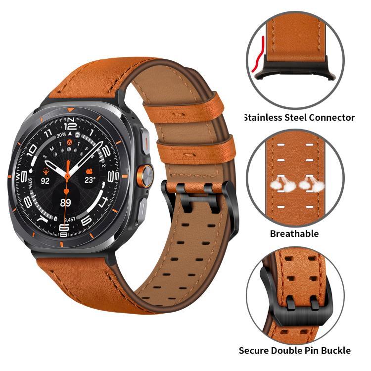 Bracelet de montre en cuir véritable à double boucle, pour Samsung Galaxy Watch Ultra / Ultra 2025, pour Samsung Galaxy Watch8 / Watch8 Classic