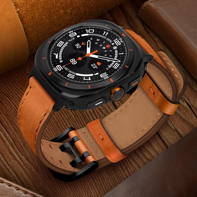 Bracelet de montre en cuir véritable à double boucle, pour Samsung Galaxy Watch Ultra / Ultra 2025, pour Samsung Galaxy Watch8 / Watch8 Classic