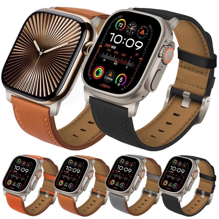 Bracelet de Montre en Cuir Véritable Nappa avec Boucle en Titane, pour Apple Watch 46mm / 49mm / 45mm / 44mm