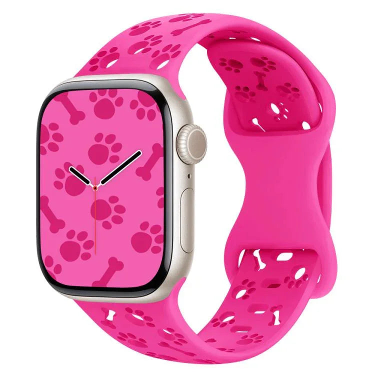 Bracelet de montre en silicone avec boucle papillon et motif pattes de chien, compatible avec Apple Watch 46 mm / 49 mm / 45 mm / 44 mm et Apple Watch 42 mm / 41 mm / 40 mm / 38 mm.
