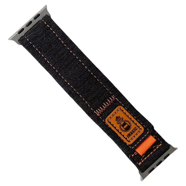 Bracelet de montre en toile de nylon denim avec fermeture auto-agrippante, compatible avec Apple Watch 46 mm / 49 mm / 45 mm / 44 mm et Apple Watch 42 mm / 41 mm / 40 mm / 38 mm.