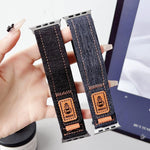 Bracelet de montre en toile de nylon denim avec fermeture auto-agrippante, compatible avec Apple Watch 46 mm / 49 mm / 45 mm / 44 mm et Apple Watch 42 mm / 41 mm / 40 mm / 38 mm.