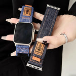 Bracelet de montre en toile de nylon denim avec fermeture auto-agrippante, compatible avec Apple Watch 46 mm / 49 mm / 45 mm / 44 mm et Apple Watch 42 mm / 41 mm / 40 mm / 38 mm.