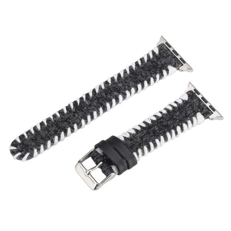Bracelet de montre rétro en cuir véritable et laine cousue, compatible avec Apple Watch 46 mm / 49 mm / 45 mm / 44 mm et Apple Watch 42 mm / 41 mm / 40 mm / 38 mm.