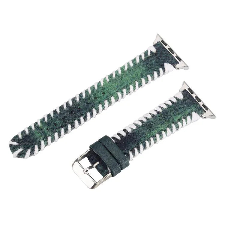 Bracelet de montre rétro en cuir véritable et laine cousue, compatible avec Apple Watch 46 mm / 49 mm / 45 mm / 44 mm et Apple Watch 42 mm / 41 mm / 40 mm / 38 mm.