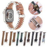 Bracelet de montre rétro en cuir véritable et laine cousue, compatible avec Apple Watch 46 mm / 49 mm / 45 mm / 44 mm et Apple Watch 42 mm / 41 mm / 40 mm / 38 mm.