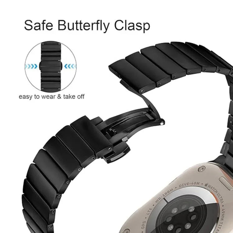 Bracelet de montre en alliage de titane à une perle avec fermoir papillon, pour Apple Watch 46 mm / 49 mm / 45 mm / 44 mm