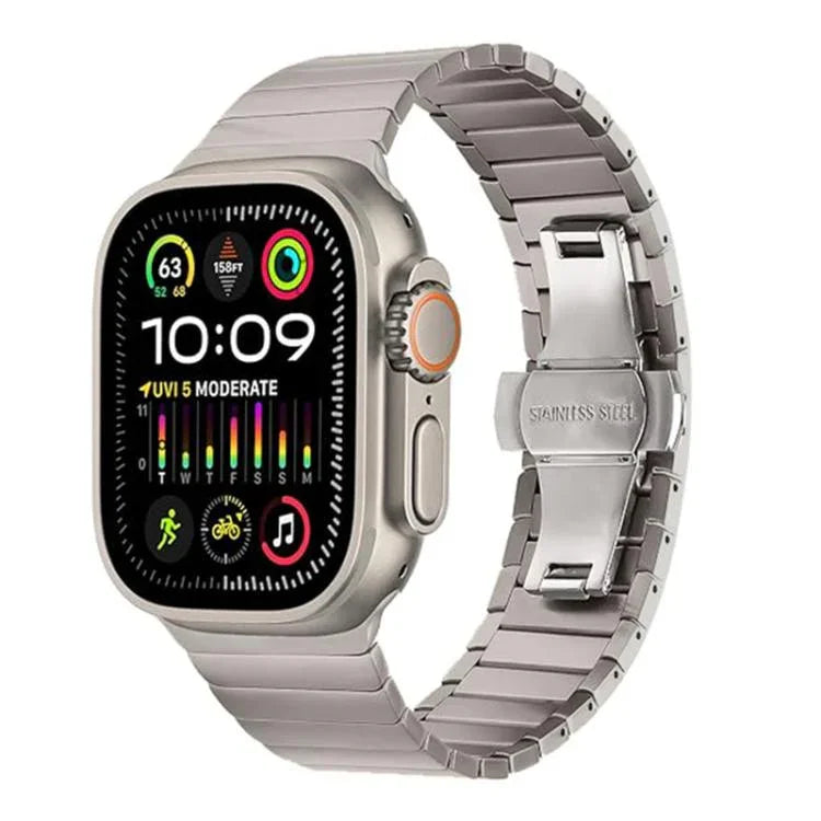 Bracelet de montre en alliage de titane à une perle avec fermoir papillon, pour Apple Watch 46 mm / 49 mm / 45 mm / 44 mm