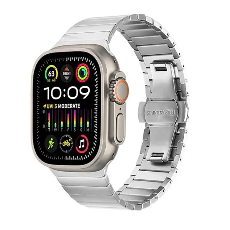 Bracelet de montre en alliage de titane à une perle avec fermoir papillon, pour Apple Watch 46 mm / 49 mm / 45 mm / 44 mm