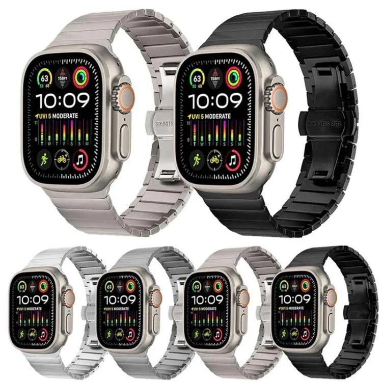 Bracelet de montre en alliage de titane à une perle avec fermoir papillon, pour Apple Watch 46 mm / 49 mm / 45 mm / 44 mm