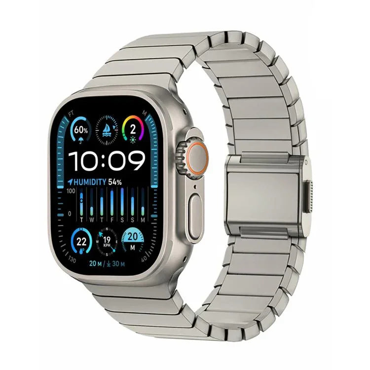 Bracelet de montre en titane pur avec boucle Norman en bambou, pour Apple Watch 46 mm / 49 mm / 45 mm / 44 mm