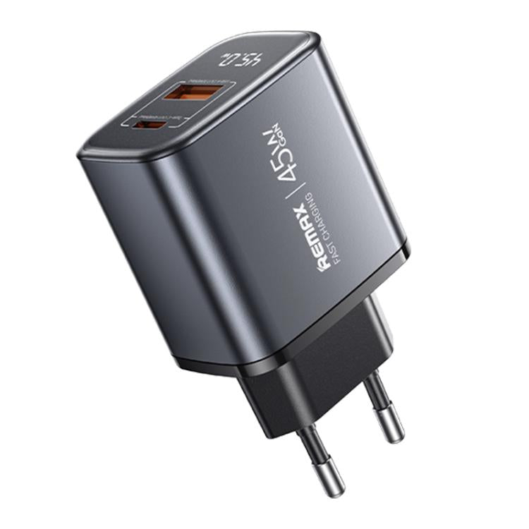 Chargeur rapide à affichage numérique REMAX U2-AC 45W USB et Type-C GaN, prise EU, prise UK