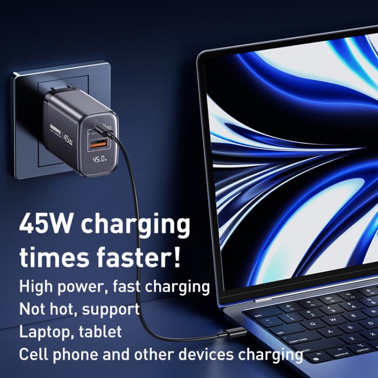 Chargeur rapide à affichage numérique REMAX U2-AC 45W USB et Type-C GaN, prise EU, prise UK