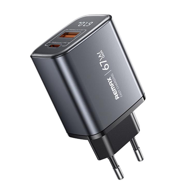 Chargeur rapide à affichage numérique REMAX U2-AC 67W USB et Type-C GaN, prise EU, prise UK