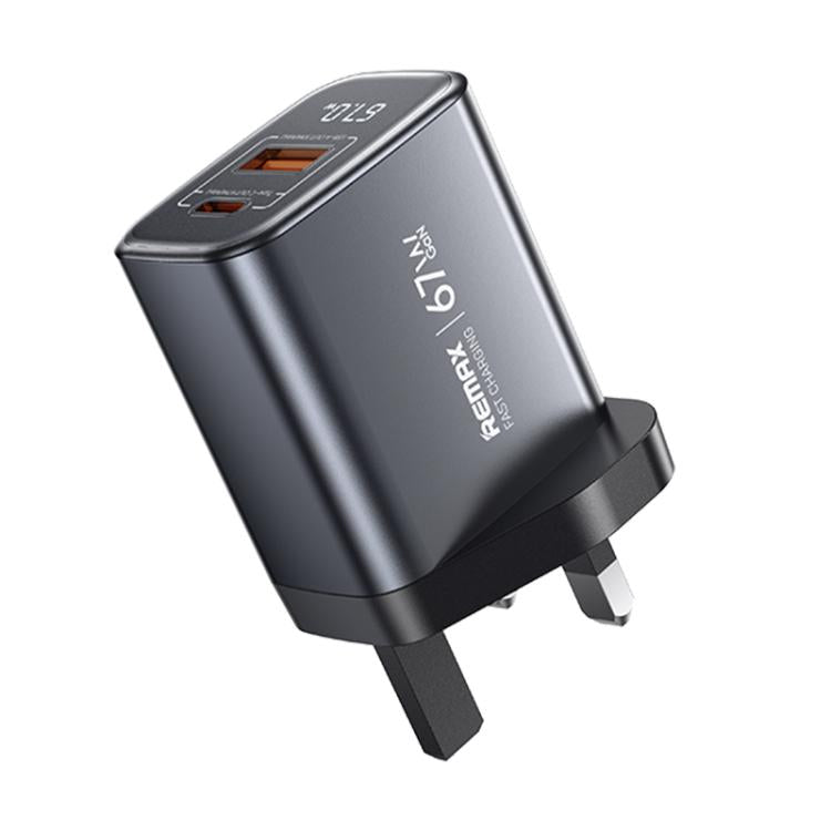 Chargeur rapide à affichage numérique REMAX U2-AC 67W USB et Type-C GaN, prise EU, prise UK