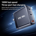 Chargeur rapide à affichage numérique REMAX U2-AC 100W USB et double Type-C GaN, prise EU
