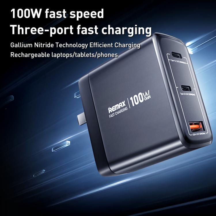 Chargeur rapide à affichage numérique REMAX U2-AC 100W USB et double Type-C GaN, prise EU