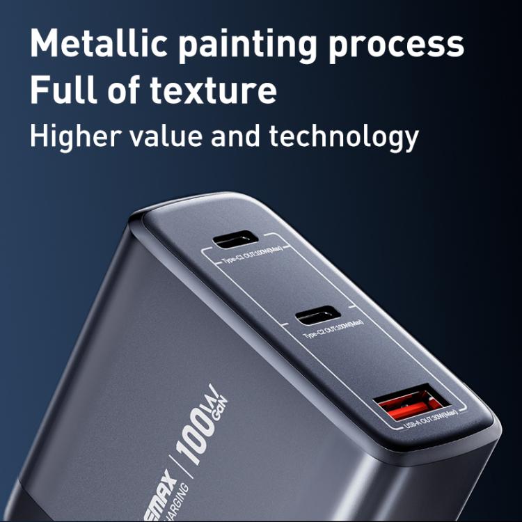 Chargeur rapide à affichage numérique REMAX U2-AC 100W USB et double Type-C GaN, prise EU