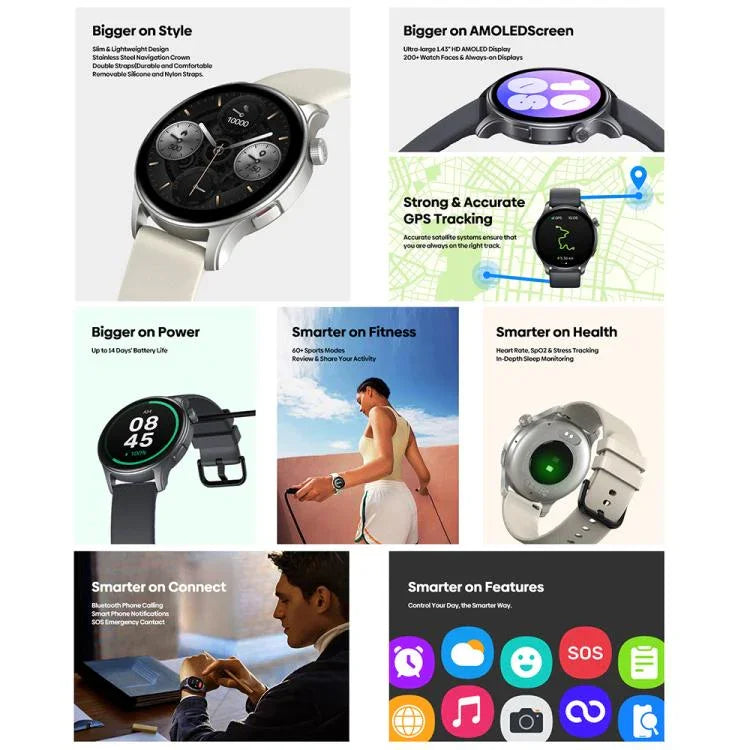 Montre connectée Zeblaze Btalk 3 GPS avec écran HD AMOLED de 1,43 pouce, compatible avec les appels Bluetooth.