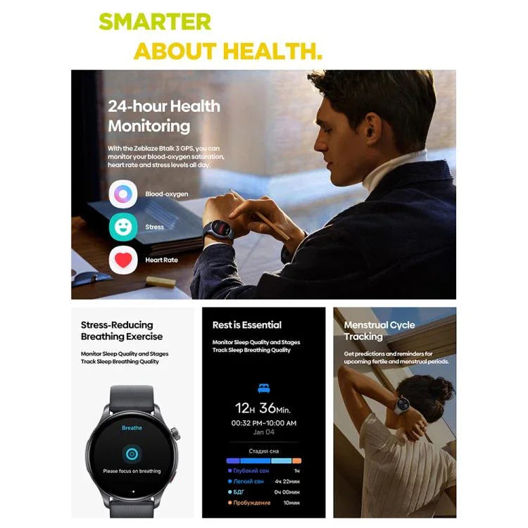 Montre connectée Zeblaze Btalk 3 GPS avec écran HD AMOLED de 1,43 pouce, compatible avec les appels Bluetooth.