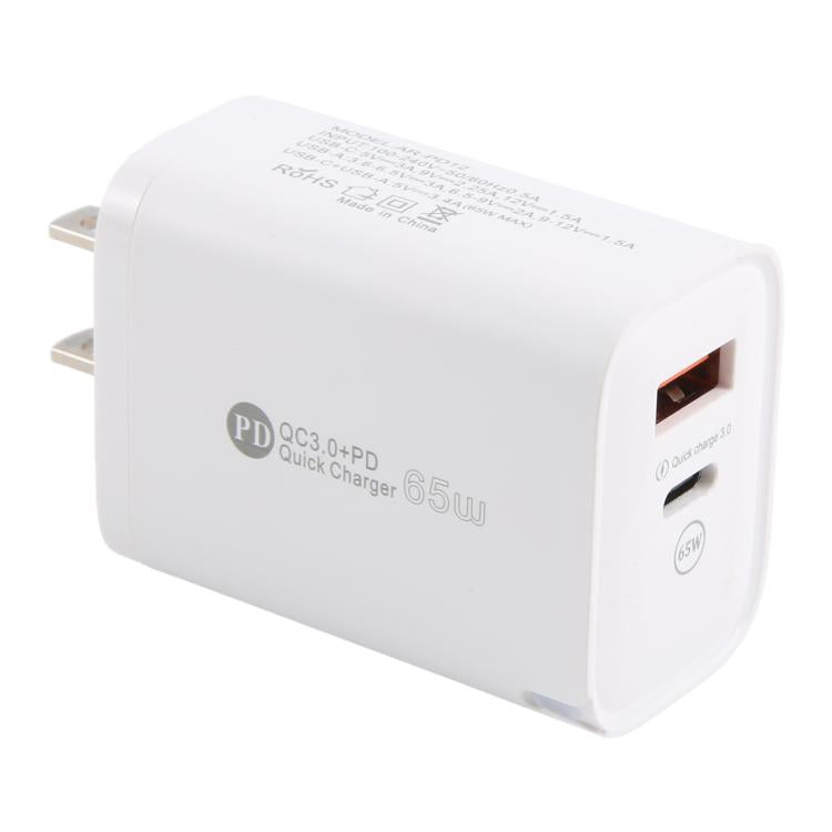 Chargeur rapide AR-PD12 65W QC3.0 USB et USB-C / Type-C PD, prise US, prise US