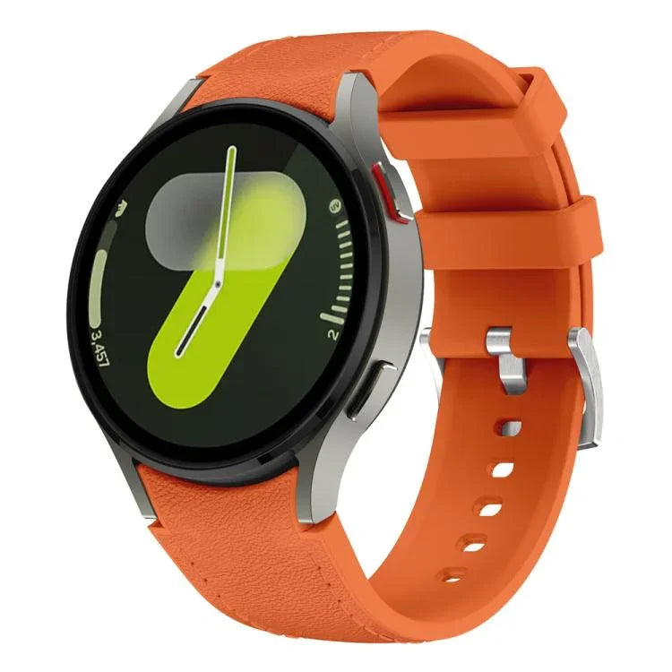 Bracelet de montre en silicone et cuir avec boucle ardillon argentée, pour Samsung Galaxy Watch 7 / 6 / 5 / 4