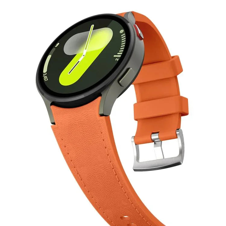 Bracelet de montre en silicone et cuir avec boucle ardillon argentée, pour Samsung Galaxy Watch 7 / 6 / 5 / 4