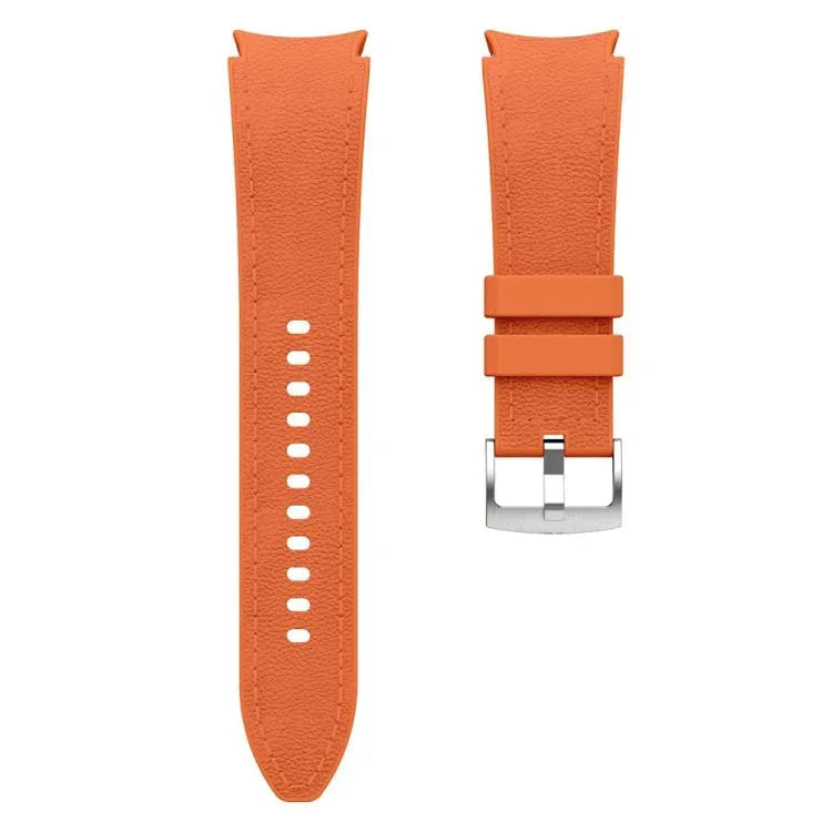 Bracelet de montre en silicone et cuir avec boucle ardillon argentée, pour Samsung Galaxy Watch 7 / 6 / 5 / 4