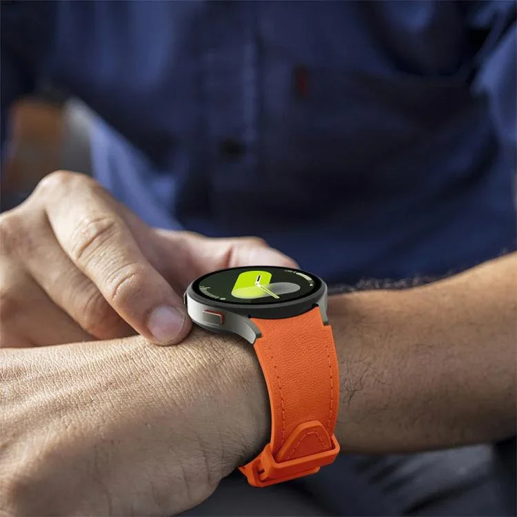 Bracelet de montre en silicone et cuir avec boucle ardillon argentée, pour Samsung Galaxy Watch 7 / 6 / 5 / 4