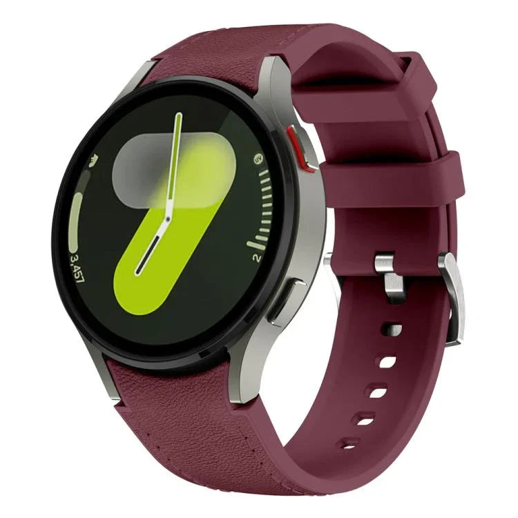 Bracelet de montre en silicone et cuir avec boucle ardillon argentée, pour Samsung Galaxy Watch 7 / 6 / 5 / 4