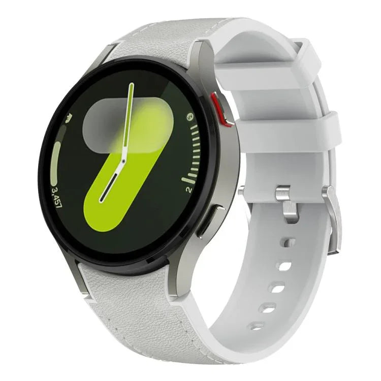 Bracelet de montre en silicone et cuir avec boucle ardillon argentée, pour Samsung Galaxy Watch 7 / 6 / 5 / 4