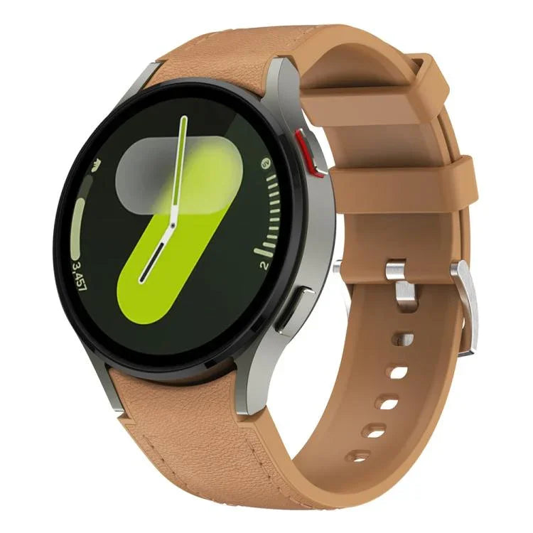 Bracelet de montre en silicone et cuir avec boucle ardillon argentée, pour Samsung Galaxy Watch 7 / 6 / 5 / 4