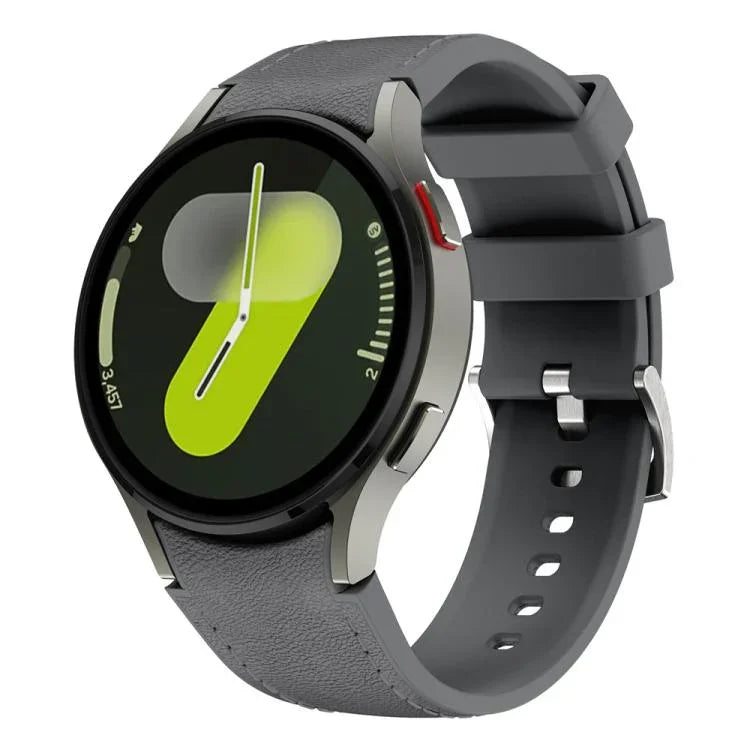 Bracelet de montre en silicone et cuir avec boucle ardillon argentée, pour Samsung Galaxy Watch 7 / 6 / 5 / 4