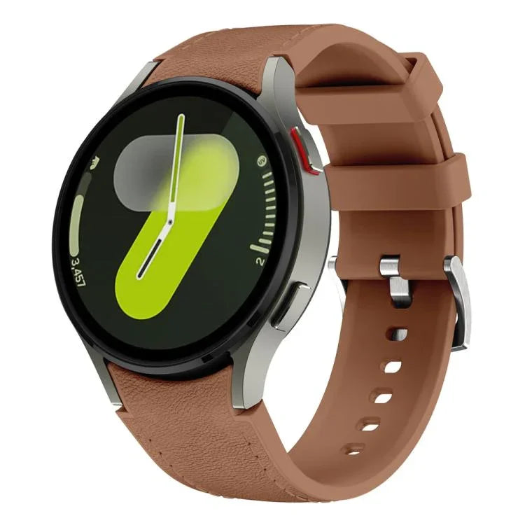 Bracelet de montre en silicone et cuir avec boucle ardillon argentée, pour Samsung Galaxy Watch 7 / 6 / 5 / 4