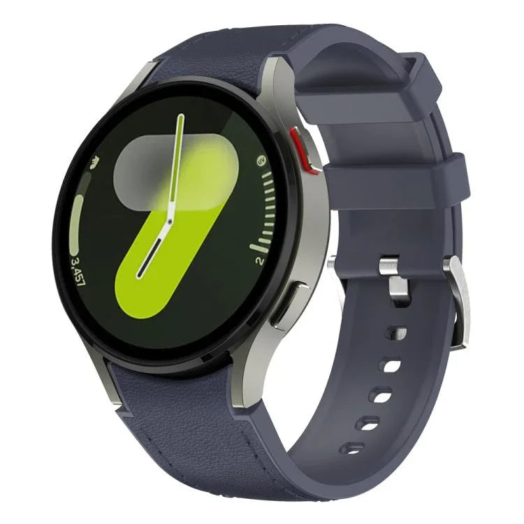 Bracelet de montre en silicone et cuir avec boucle ardillon argentée, pour Samsung Galaxy Watch 7 / 6 / 5 / 4